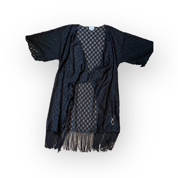 Women’s New black lace duster open work Boho cardigan with fringe - Picture 3 of 6